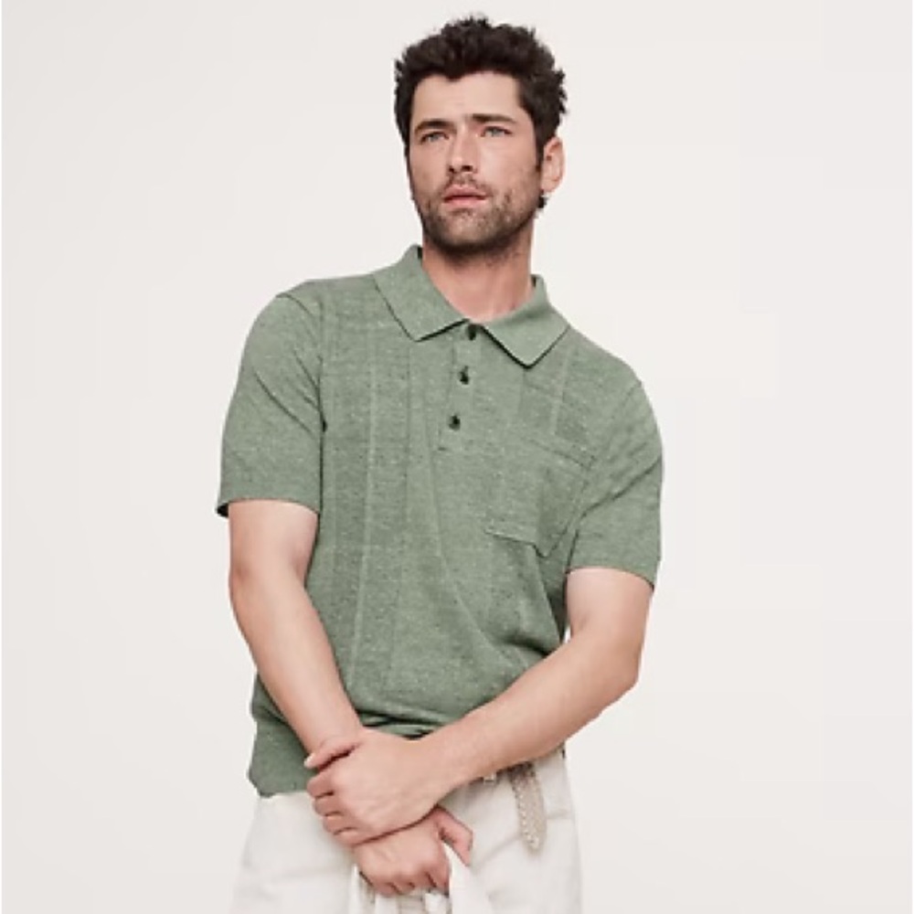 BANANA REPUBLIC LINEN-COTTON RIBBED SWEATER POLO